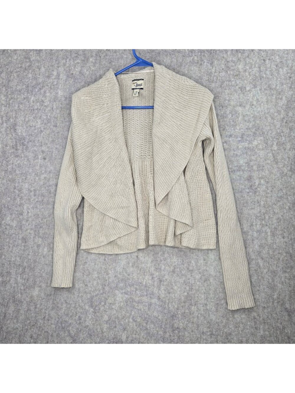 Knitted By Bass Womens Open Front Cardigan Light Beige XS Cotton/Acrylic Blend